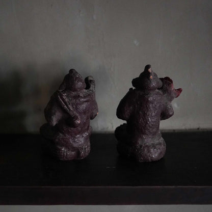 Vintage Japanese ceramic Daikoku and Ebisu figures pair