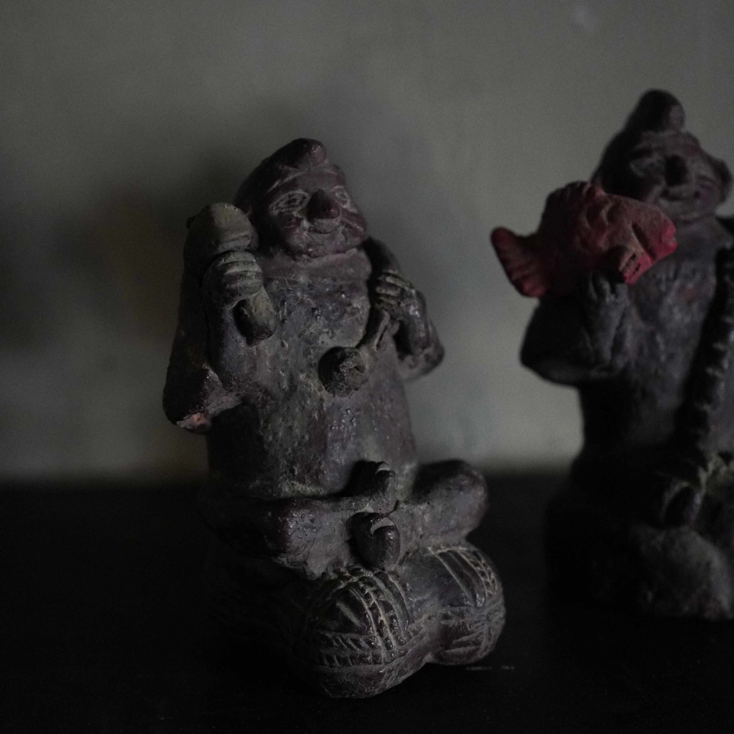 Vintage Japanese ceramic Daikoku and Ebisu figures pair