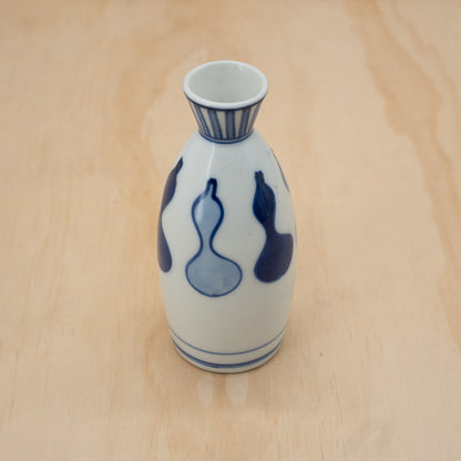 Vintage Japanese Ceramic Blue and White Gourd Sake Bottle