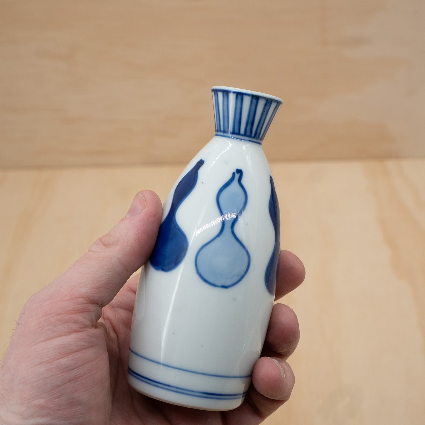 Vintage Japanese Ceramic Blue and White Gourd Sake Bottle