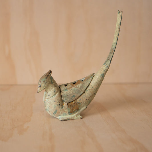 Vintage Japanese Patinated Cast Iron Pheasant Koro - Incense Burner