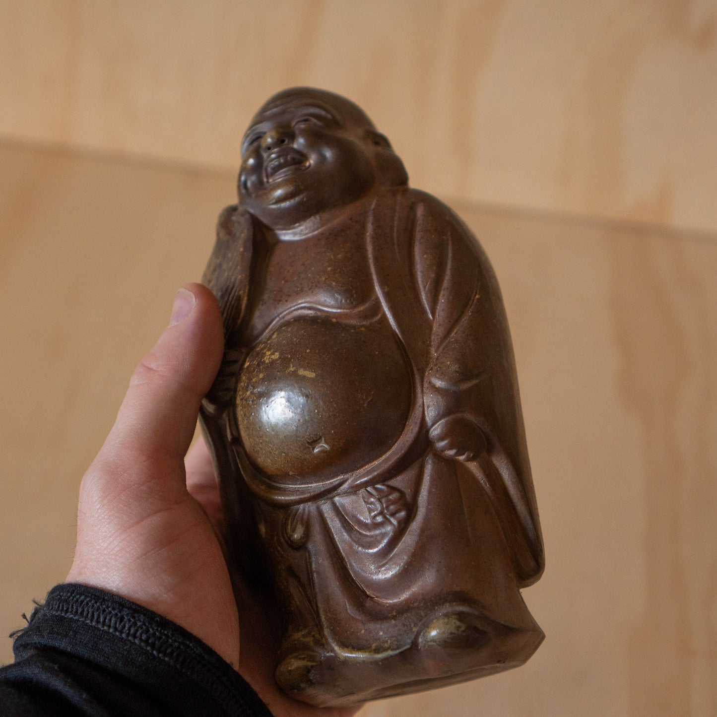 Vintage Japanese Bizen ware ceramic Hotei Statue