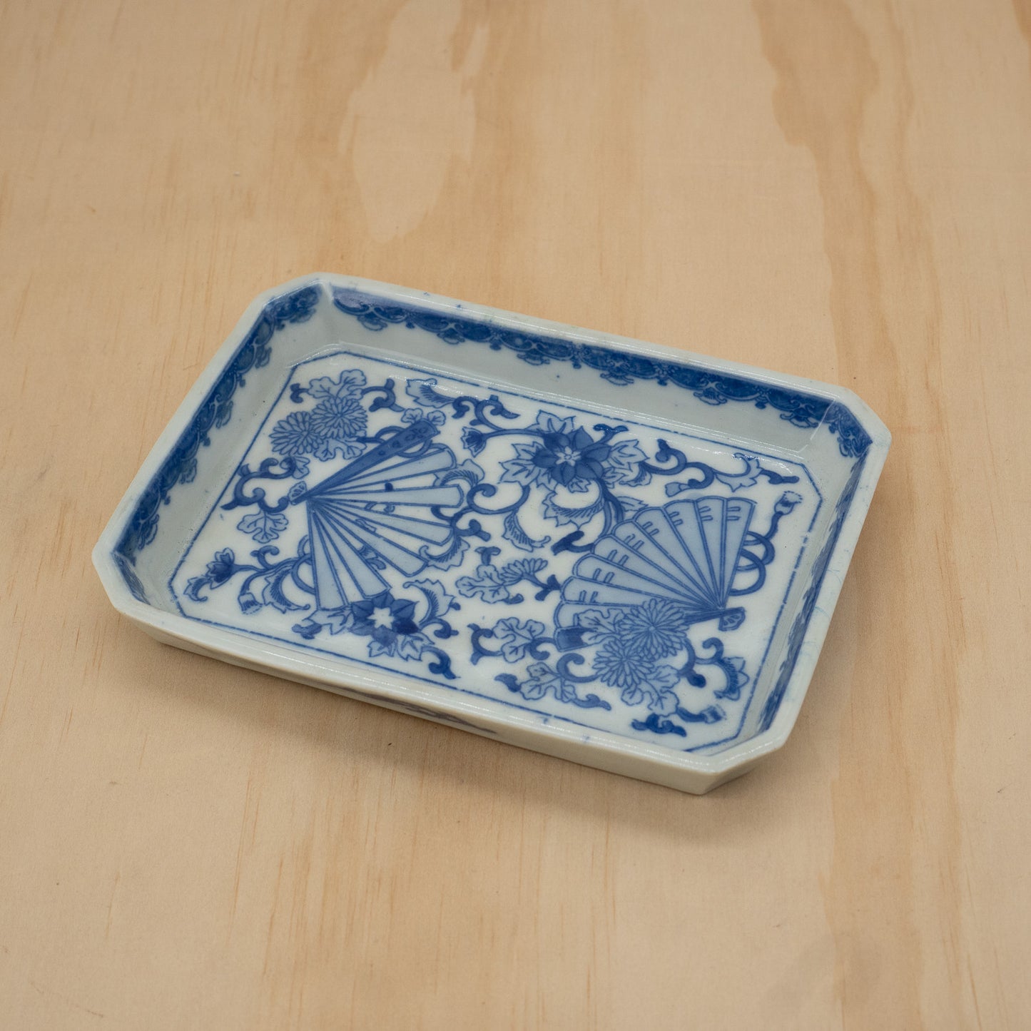 Vintage Japanese blue and white fan design - rectangular sushi plate