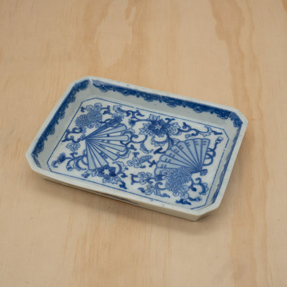 Vintage Japanese blue and white fan design - rectangular sushi plate