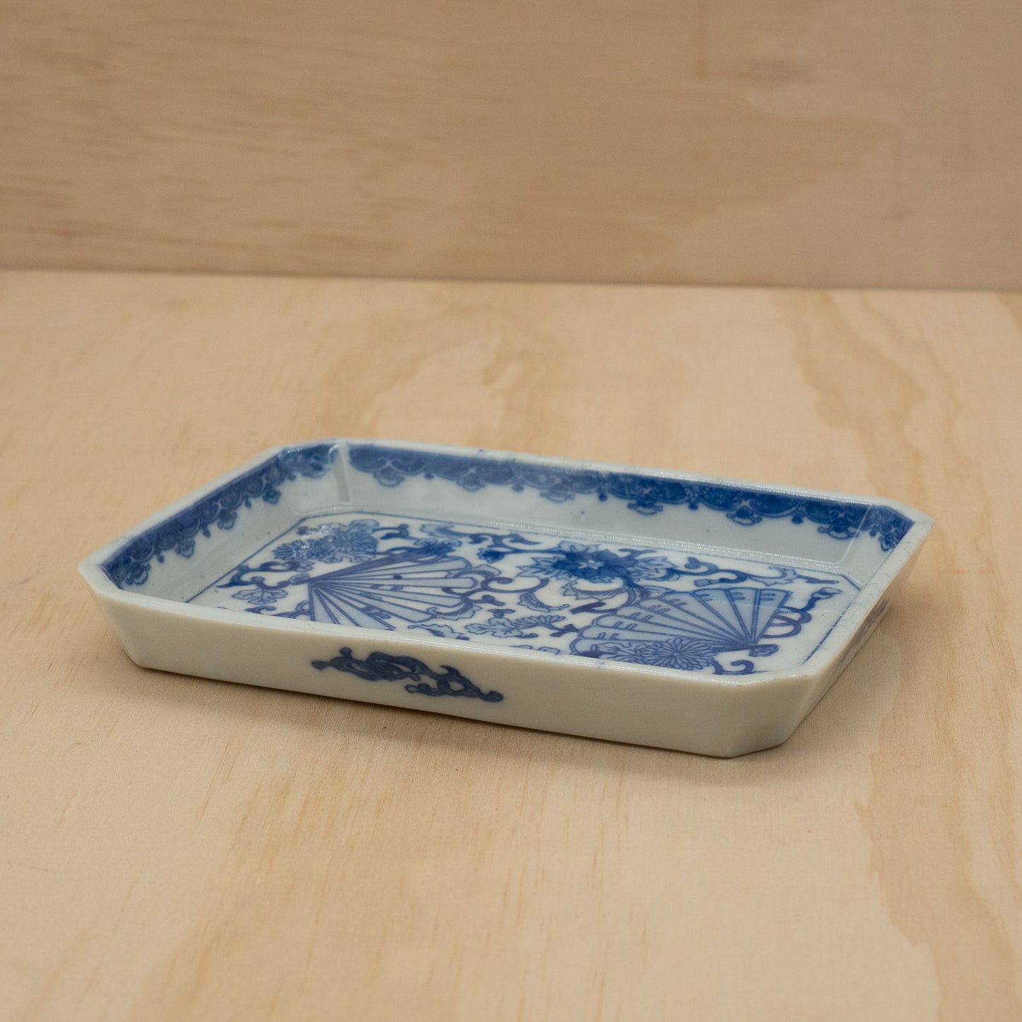 Vintage Japanese blue and white fan design - rectangular sushi plate