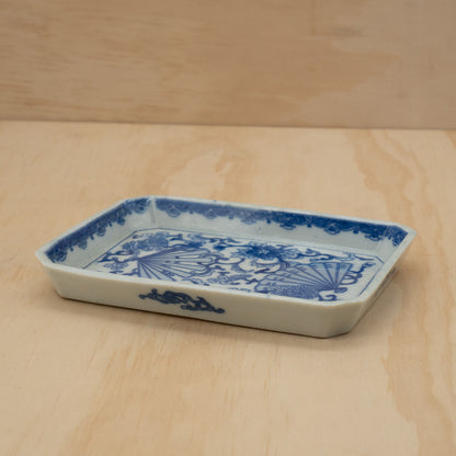 Vintage Japanese blue and white fan design - rectangular sushi plate
