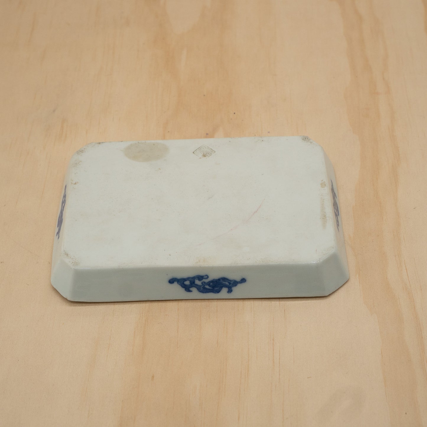 Vintage Japanese blue and white fan design - rectangular sushi plate