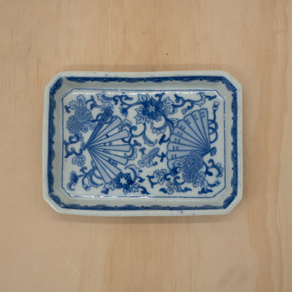 Vintage Japanese blue and white fan design - rectangular sushi plate