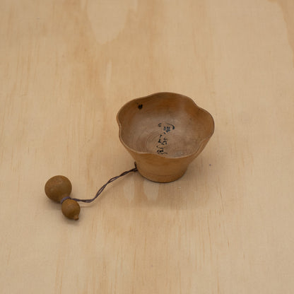 Vintage Japanese Carved wooden Sake cup with Gourd charm