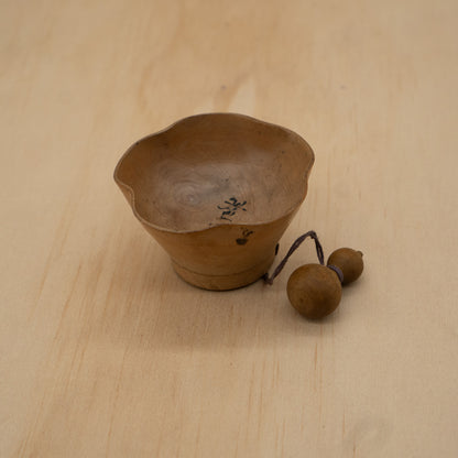 Vintage Japanese Carved wooden Sake cup with Gourd charm