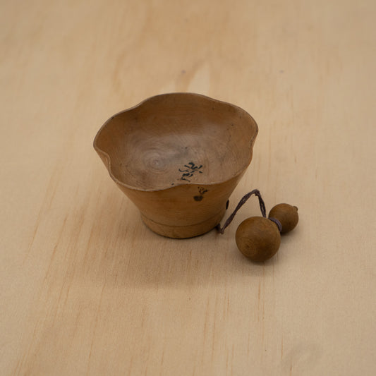 Vintage Japanese Carved wooden Sake cup with Gourd charm