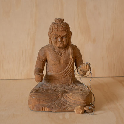 Vintage Japanese Rustic Buddhist wood carving of Fudo Myoo