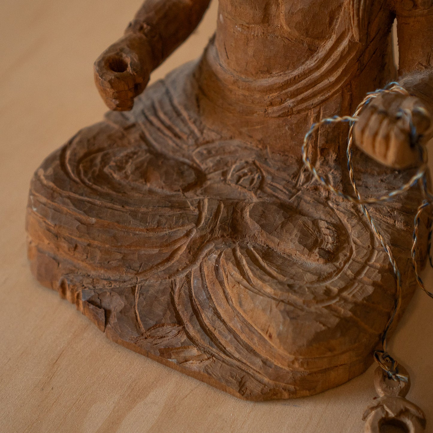 Vintage Japanese Rustic Buddhist wood carving of Fudo Myoo