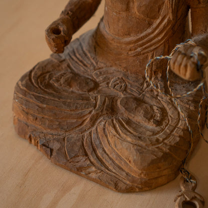 Vintage Japanese Rustic Buddhist wood carving of Fudo Myoo