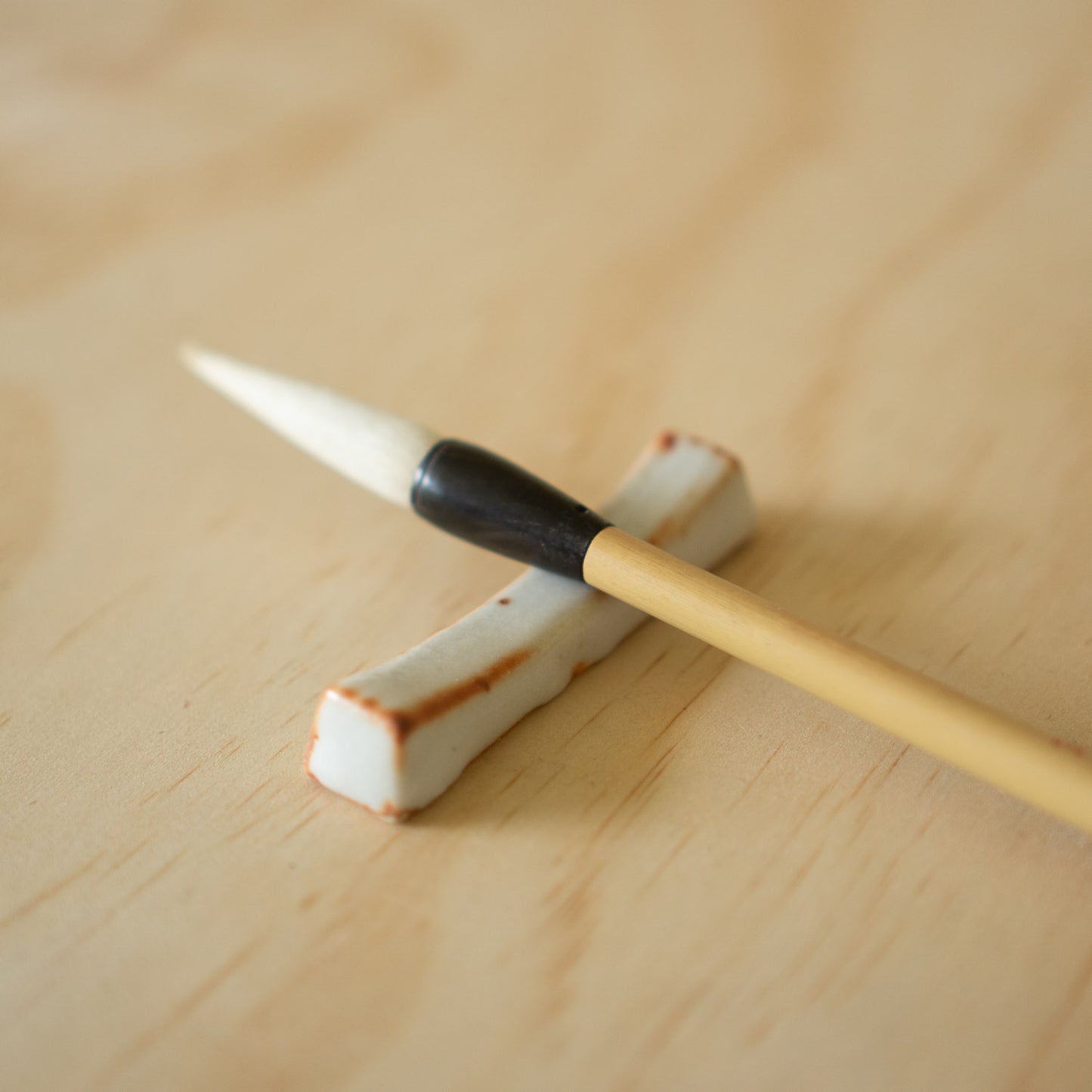 Vintage Japanese Boxed set of Shino Ceramic Brush/chopstick rests