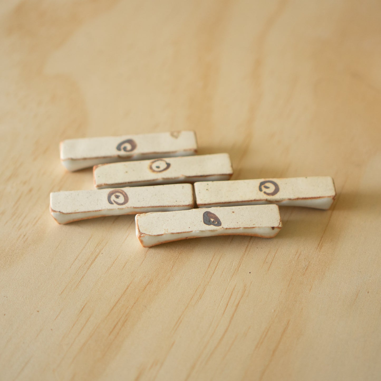 Vintage Japanese Boxed set of Shino Ceramic Brush/chopstick rests