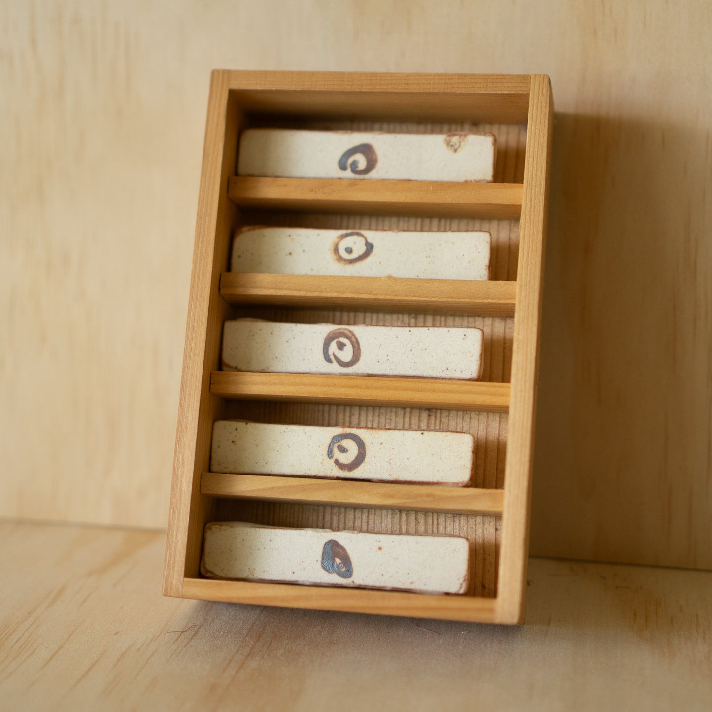 Vintage Japanese Boxed set of Shino Ceramic Brush/chopstick rests