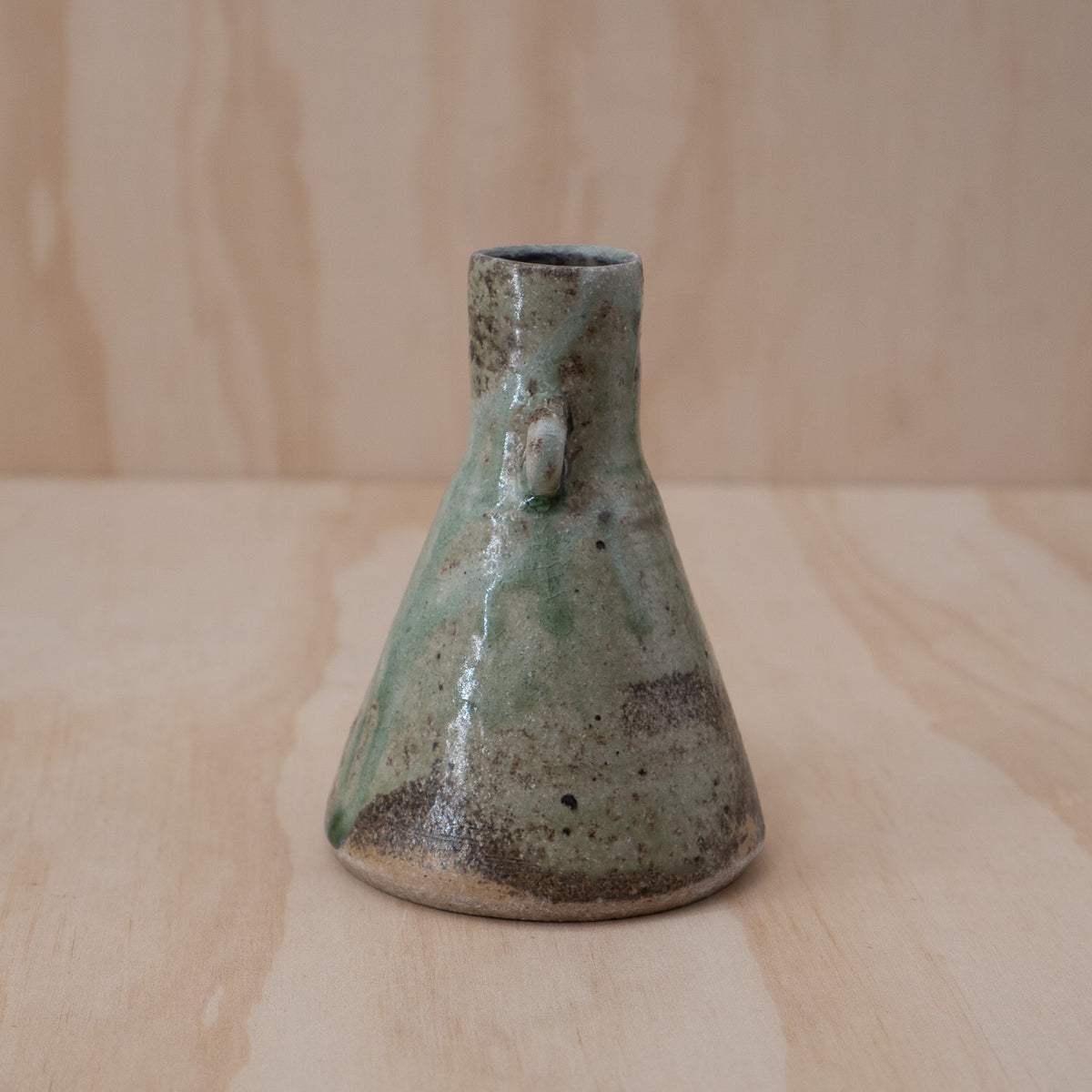 Japanese Ceramic Conical Vase With Green Glaze