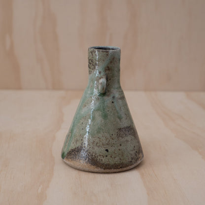 Japanese Ceramic Conical Vase With Green Glaze