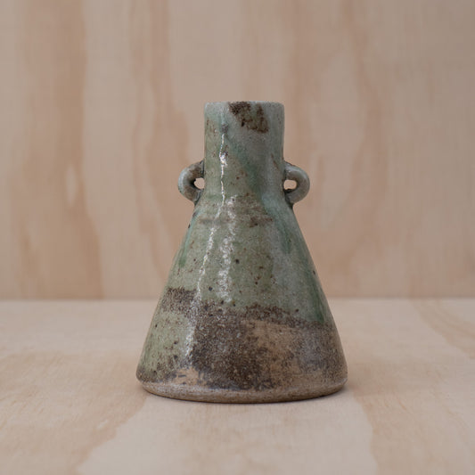 Japanese Ceramic Conical Vase With Green Glaze
