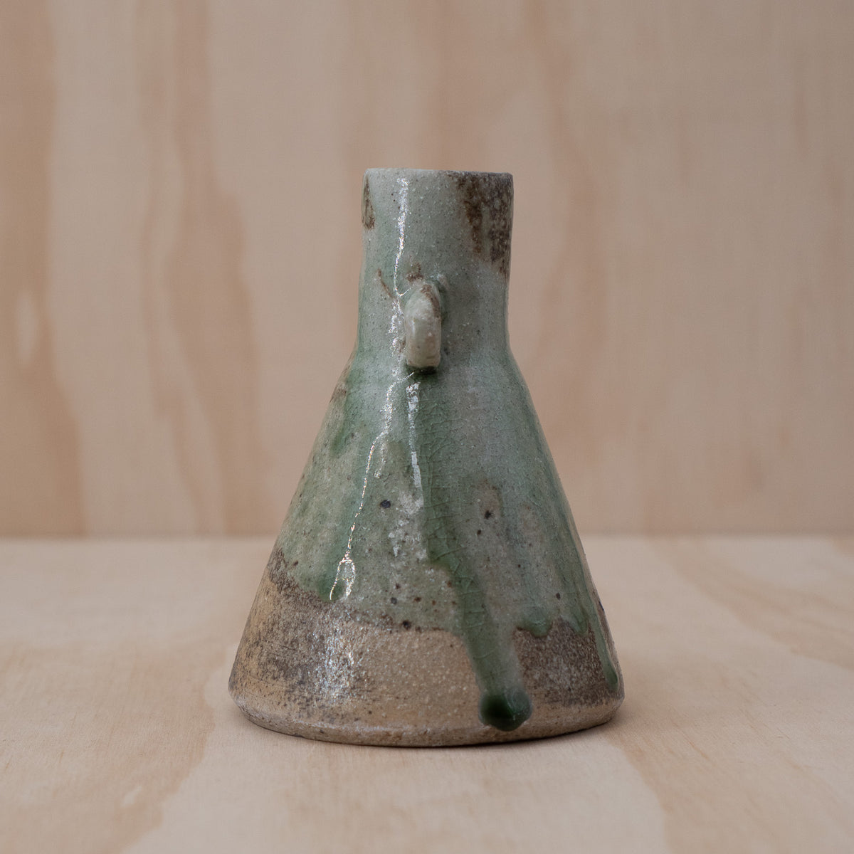 Japanese Ceramic Conical Vase With Green Glaze