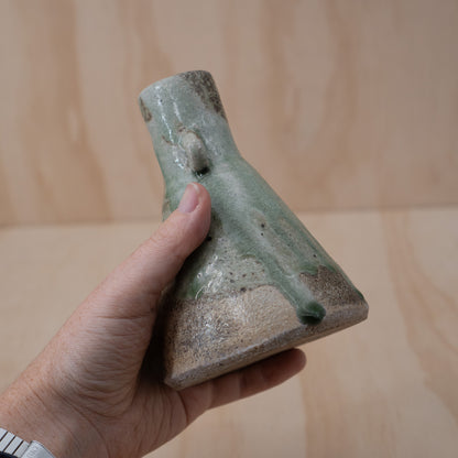 Japanese Ceramic Conical Vase With Green Glaze
