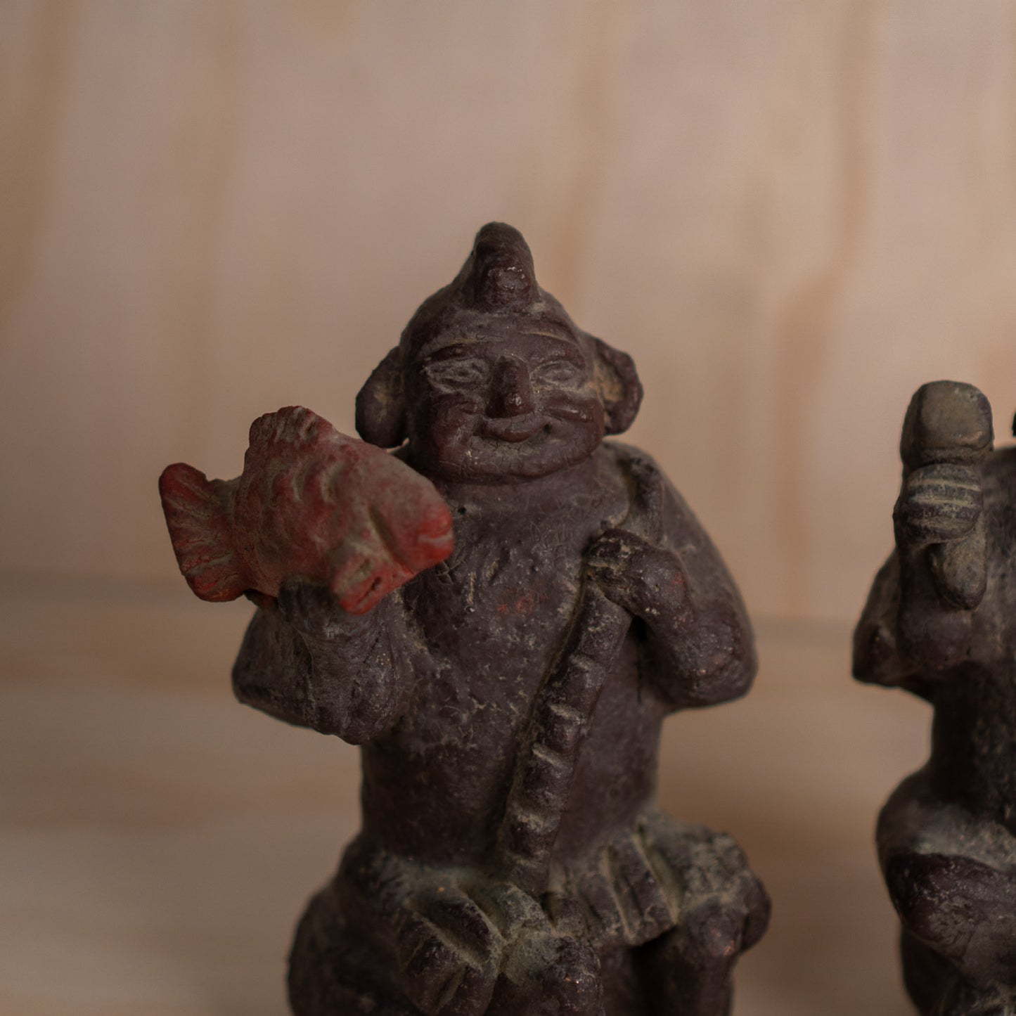 Vintage Japanese ceramic Daikoku and Ebisu figures pair