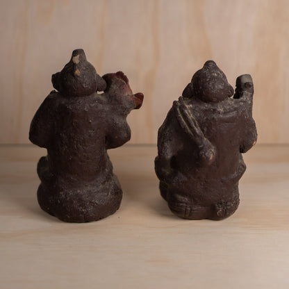Vintage Japanese ceramic Daikoku and Ebisu figures pair