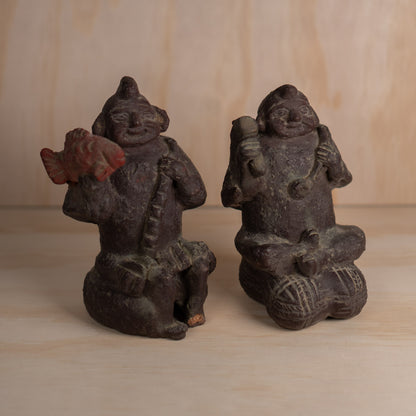 Vintage Japanese ceramic Daikoku and Ebisu figures pair