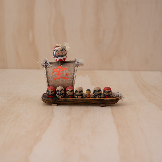 Vintage Japanese Folk Toy Takarabune Daruma Treasure Ship