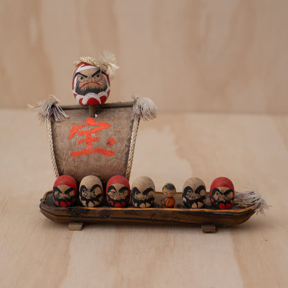 Vintage Japanese Folk Toy Takarabune Daruma Treasure Ship