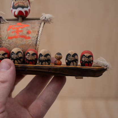 Vintage Japanese Folk Toy Takarabune Daruma Treasure Ship