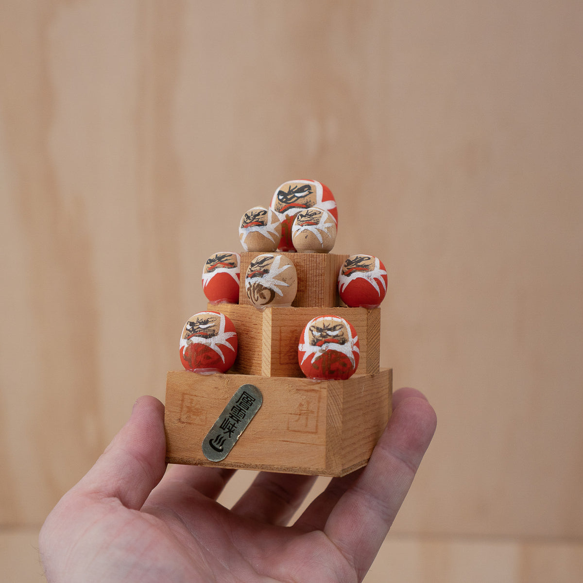Vintage Japanese Darumas on a sake cups folk toy