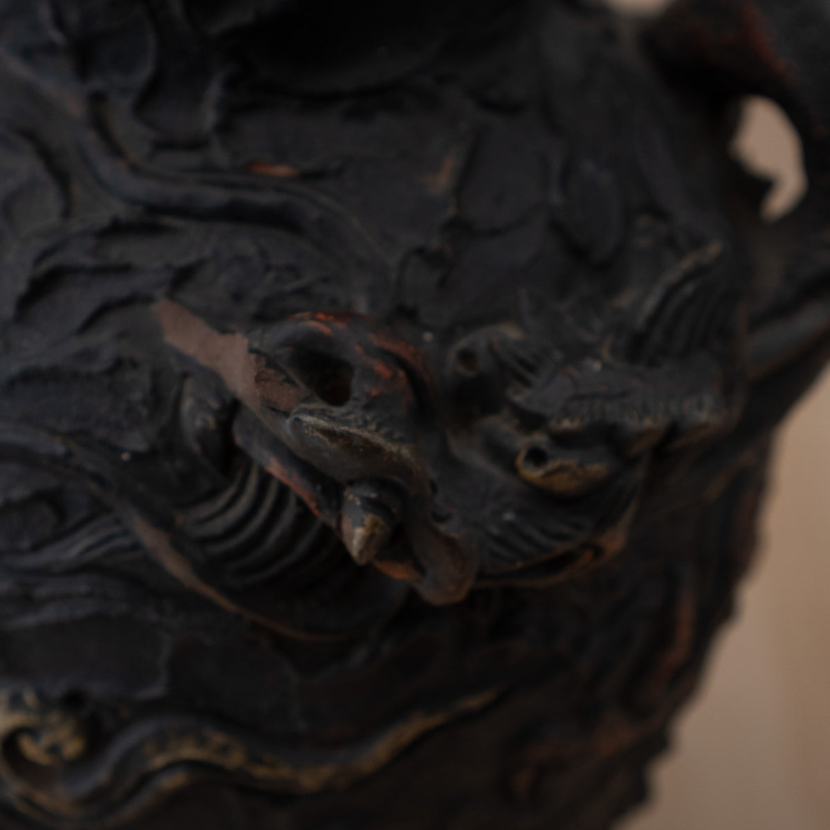 Vintage Japanese Terracotta Chunky Relief Dragon Jar Vase