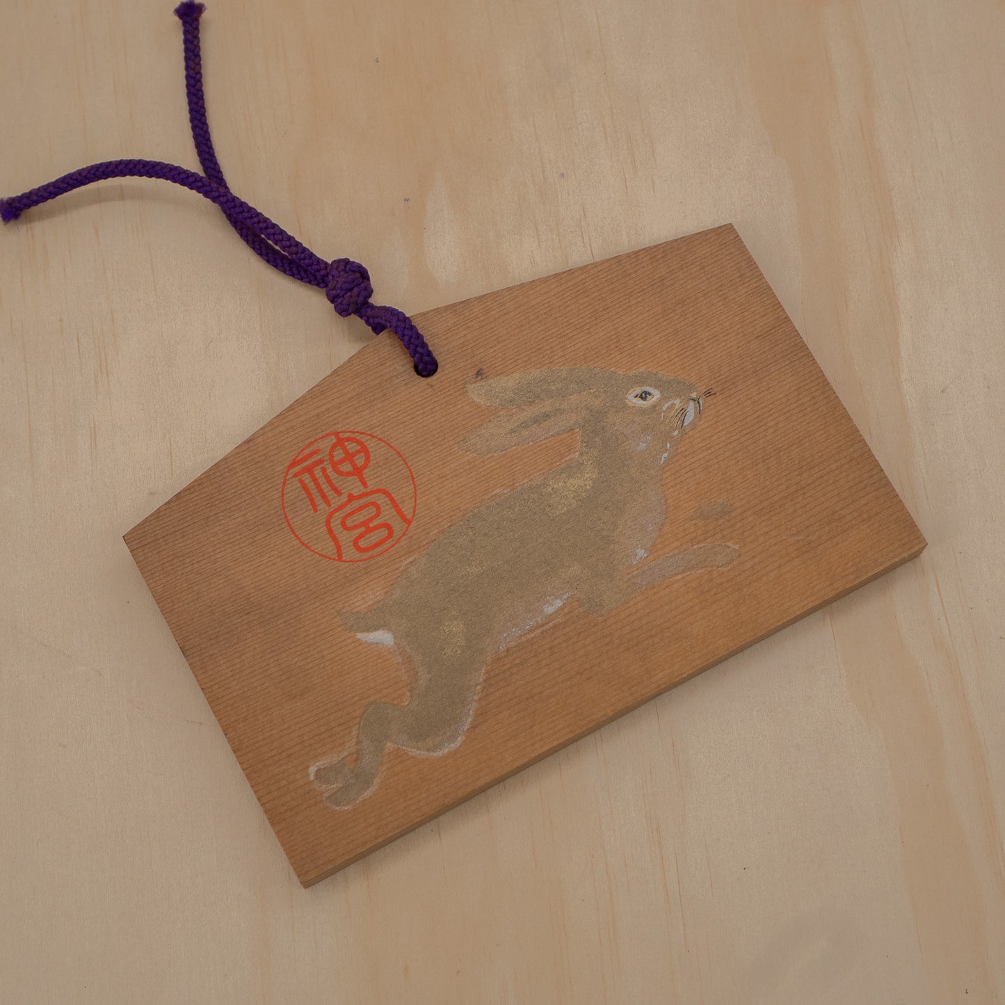 Vintage Japanese Ema Shrine Votive Plaque with Rabbit