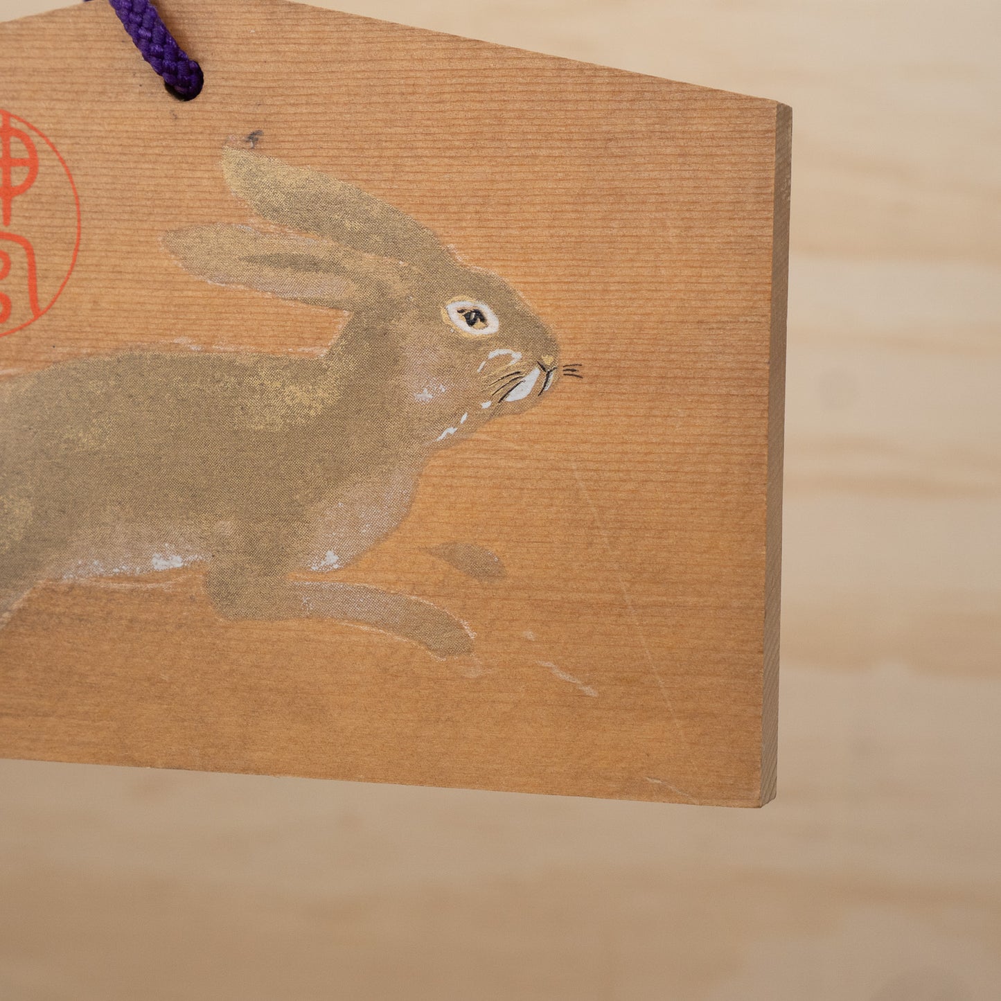 Vintage Japanese Ema Shrine Votive Plaque with Rabbit