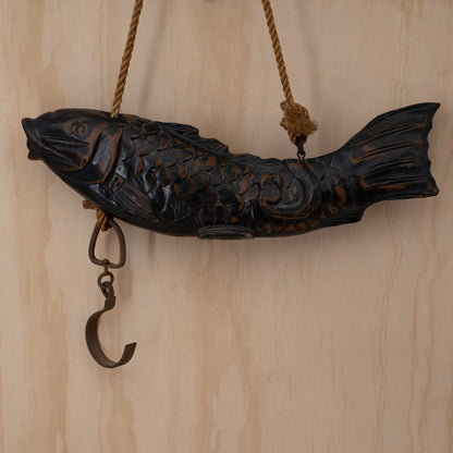 Antique Japanese Jizai Kagi Carved wooden Koi Fish Pot Hook