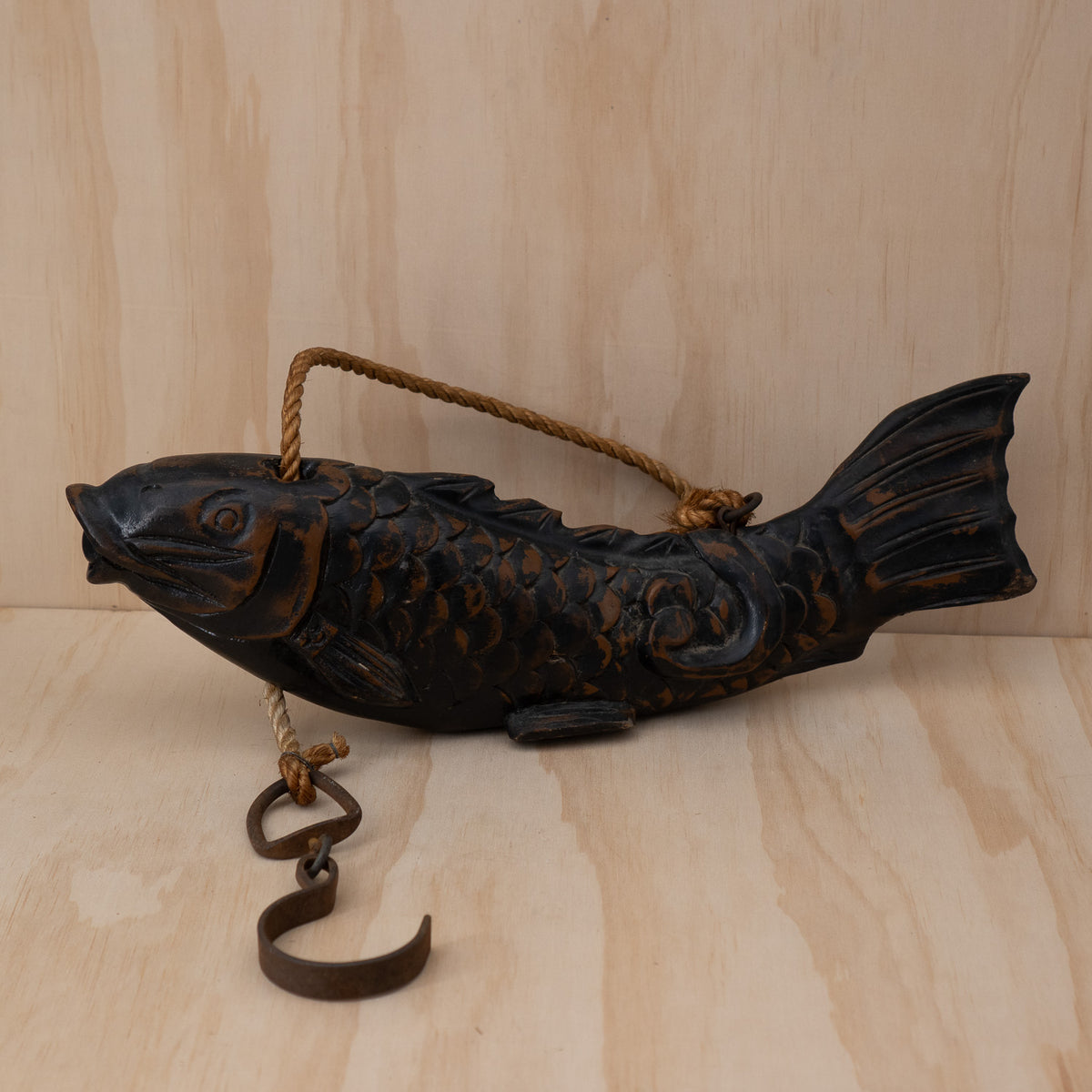 Antique Japanese Jizai Kagi Carved wooden Koi Fish Pot Hook
