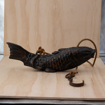 Antique Japanese Jizai Kagi Carved wooden Koi Fish Pot Hook