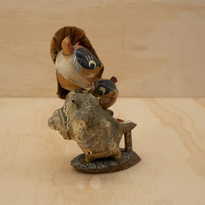 Vintage Japanese folk figure tanuki's in a shell