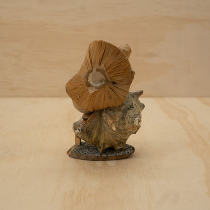 Vintage Japanese folk figure tanuki's in a shell