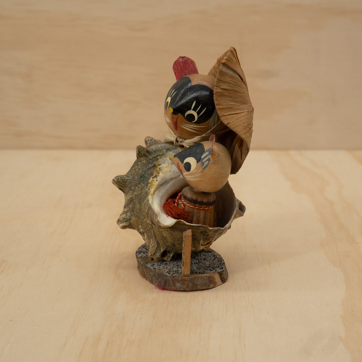 Vintage Japanese folk figure tanuki's in a shell