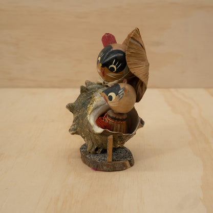 Vintage Japanese folk figure tanuki's in a shell