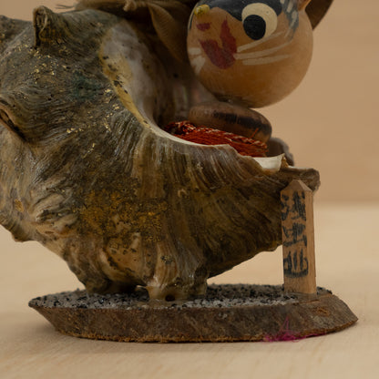 Vintage Japanese folk figure tanuki's in a shell