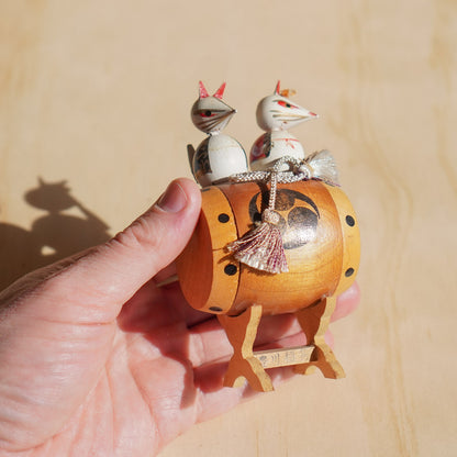 Vintage Japanese Inari Shrine Folk art souvenir - Kitsune Foxes