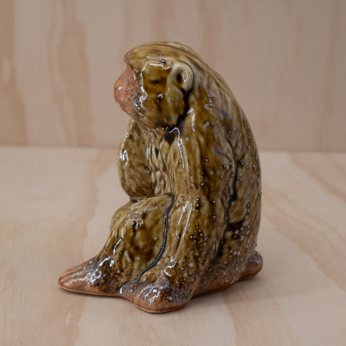 Vintage Japanese Glazed seated Monkey Statue