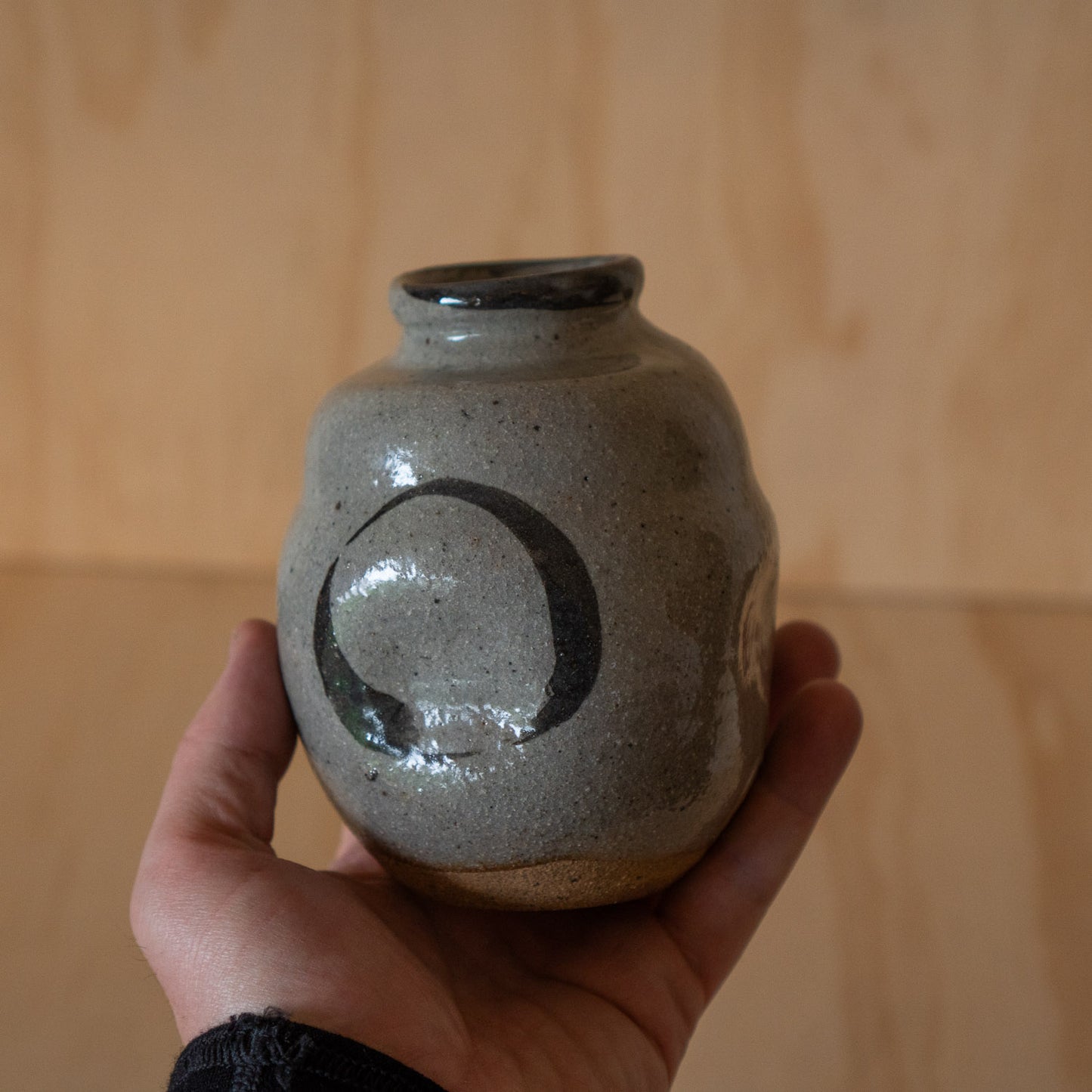 Vintage Japanese wall vase with Zen Enso design
