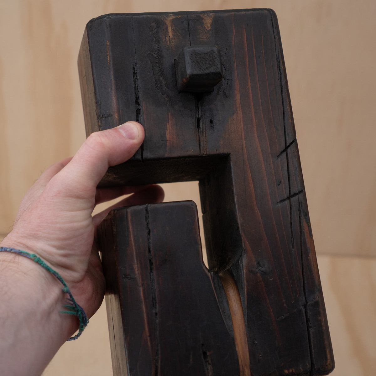 Antique Japanese Sugi Cedar Mingei square form Jizai Kagi Pot Hook