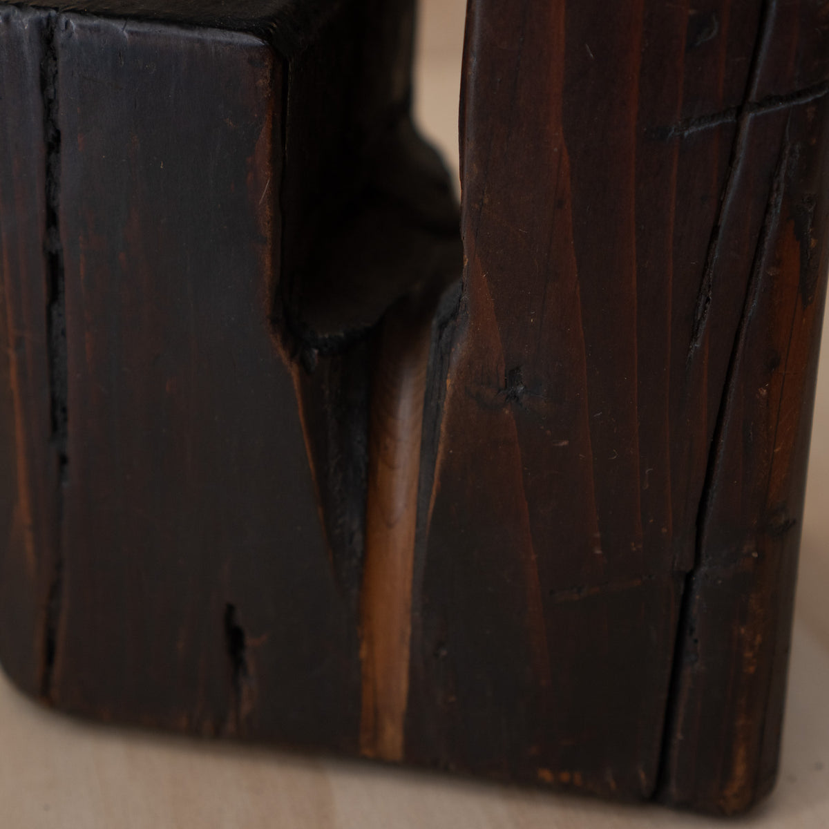 Antique Japanese Sugi Cedar Mingei square form Jizai Kagi Pot Hook