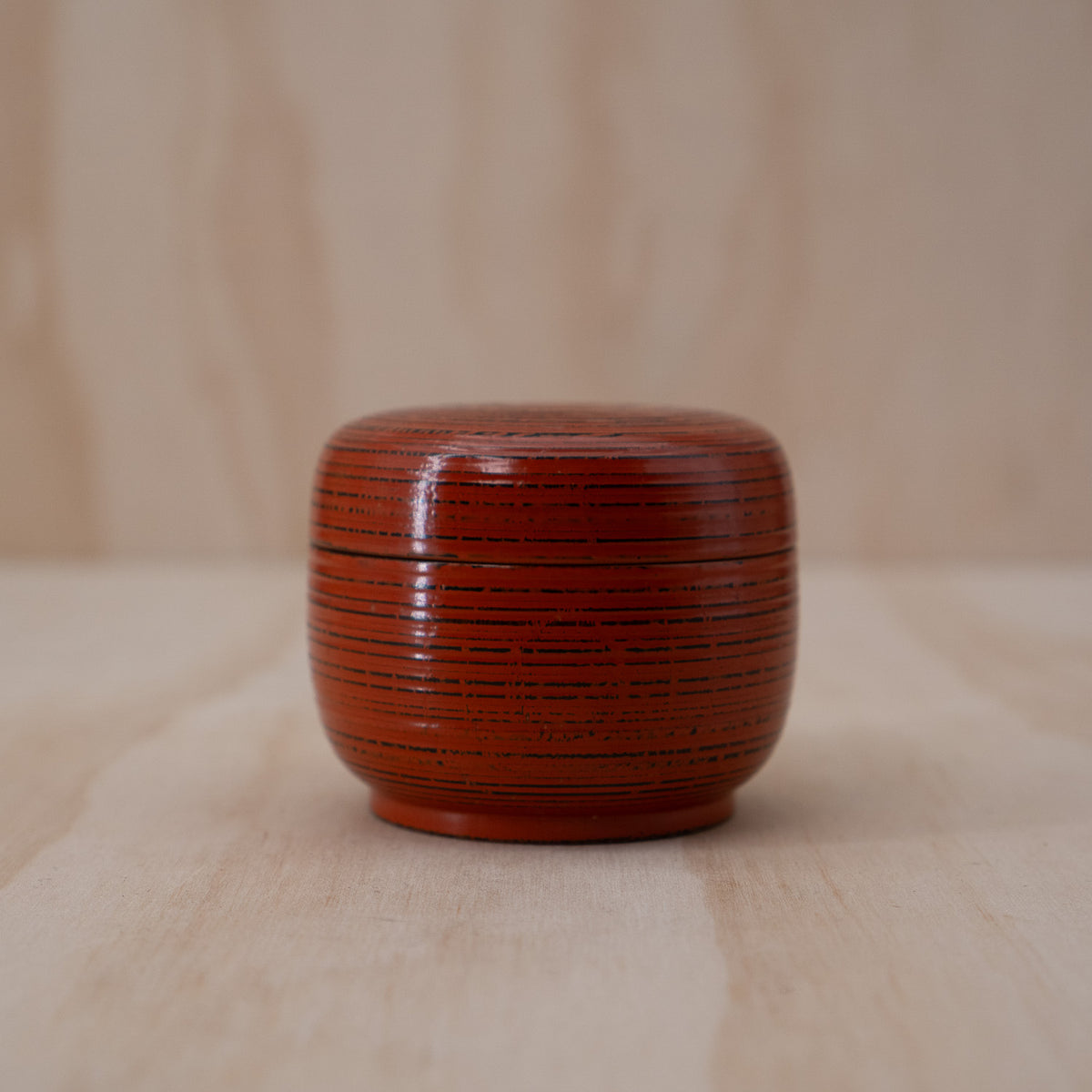 Vintage Japanese Red and Black Lacquered Wooden Tea Container
